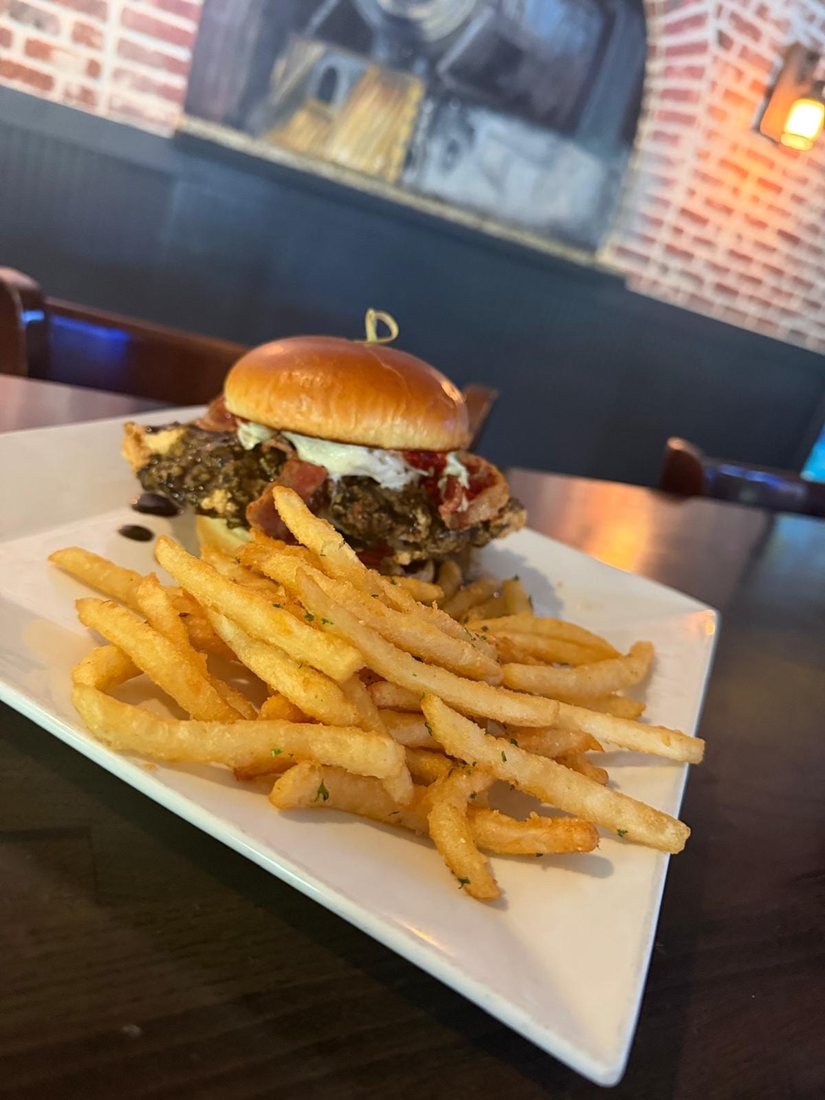 Gourmet burger with crispy fries at Westrail